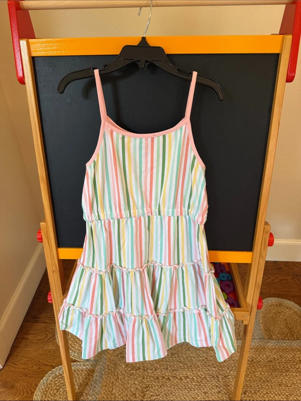 Girls' Pastel Multi-Stripe Tassel Tier Dress - Pink Trim